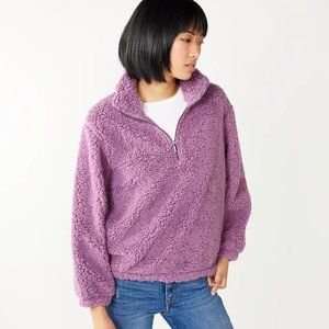 Nine West Half-Zip Teddy Pullover Top Lilac NWT